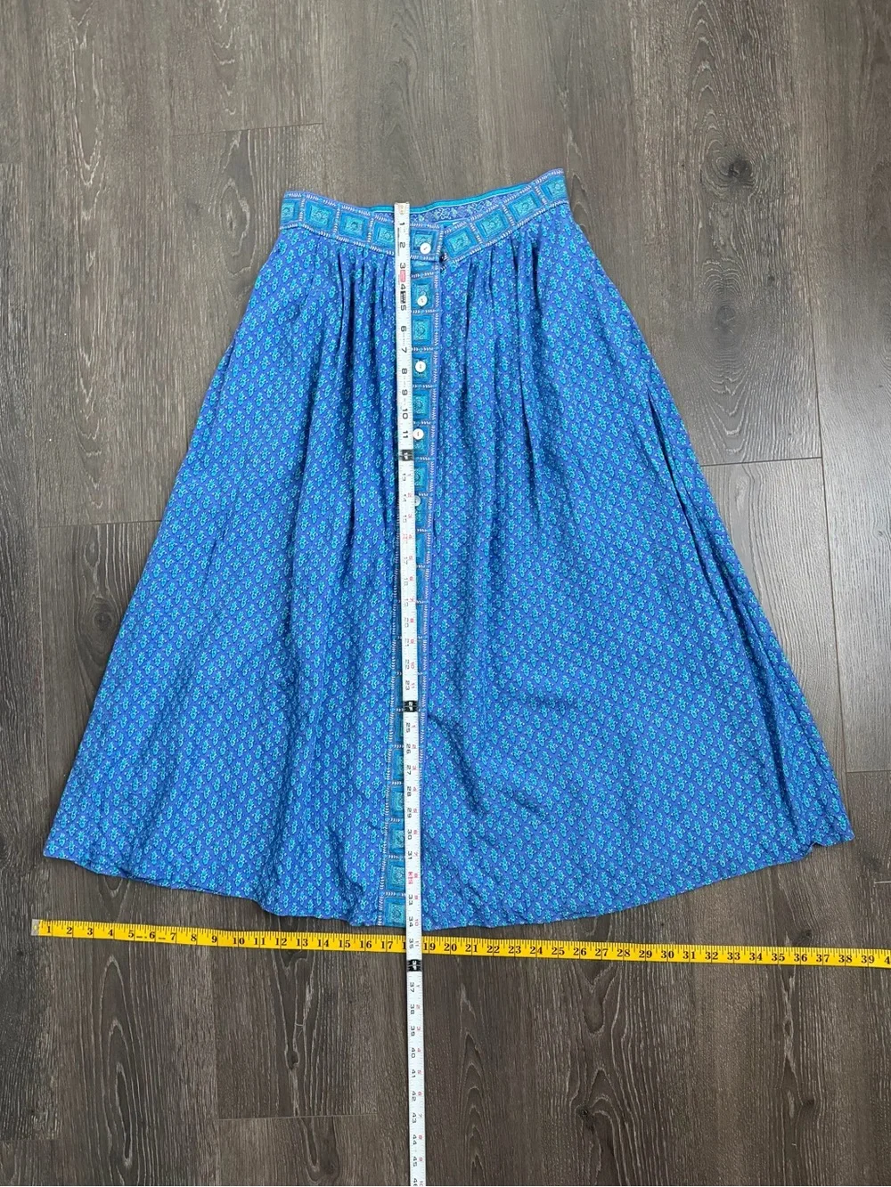 Vintage David Brooks Prairie Mid Blue A-Line Skirt with Contrast Button Front 10 - Picture 4 of 7